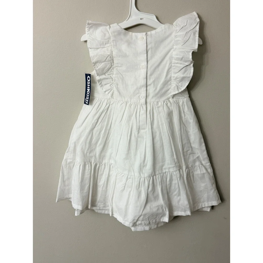 OshKosh B'gosh Ruffle Eyelet Dress Toddler 3T White Tiered Flutter Sleeve NWT